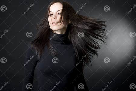 Beautiful Young Woman with Flying Hair Stock Photo - Image of gesture ...