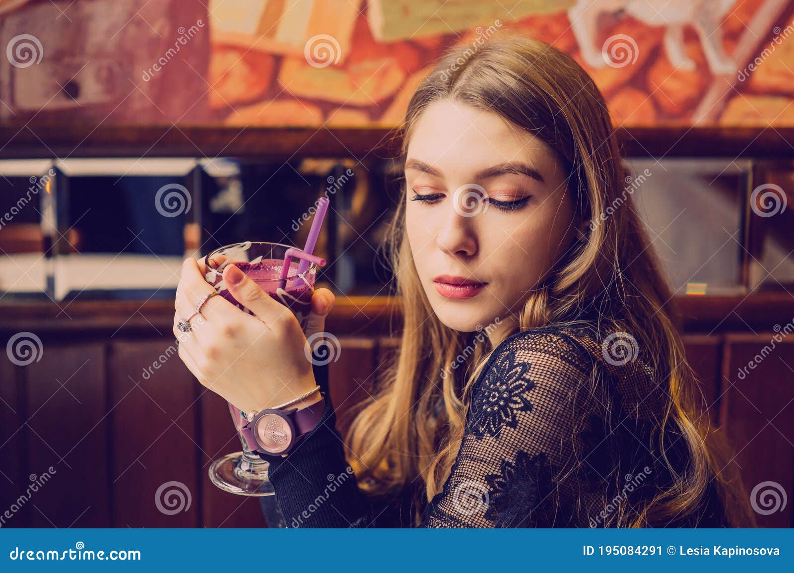 Beautiful Young Woman with Fruit Smoothie. Girl Drinking Smoothie in a ...