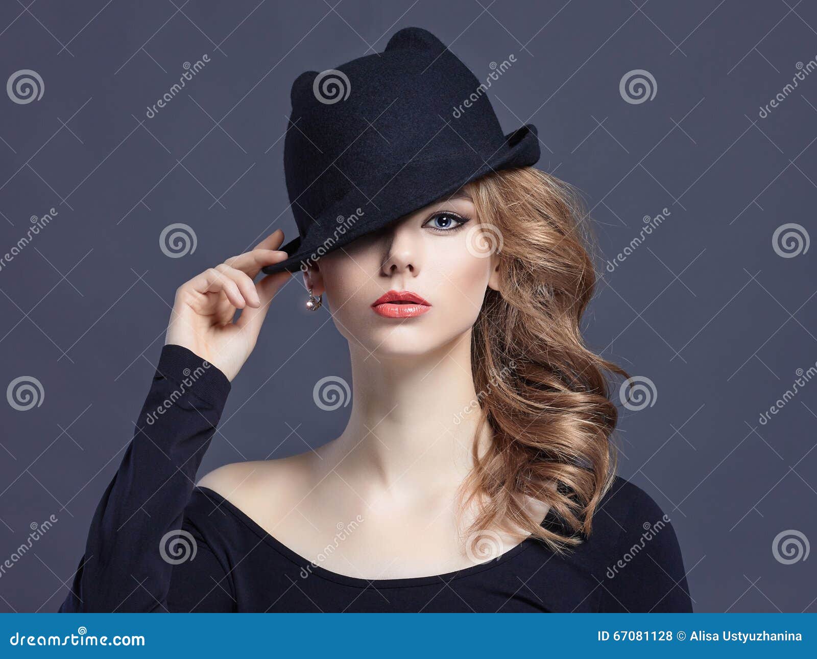 Beautiful Young Woman in Hat Stock Photo - Image of hair, luxurious ...