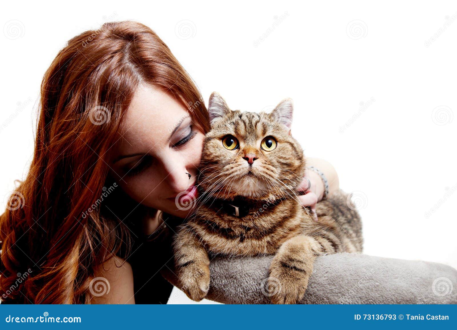 Beautiful Young Woman with Her Cat Stock Image - Image of affectionate ...