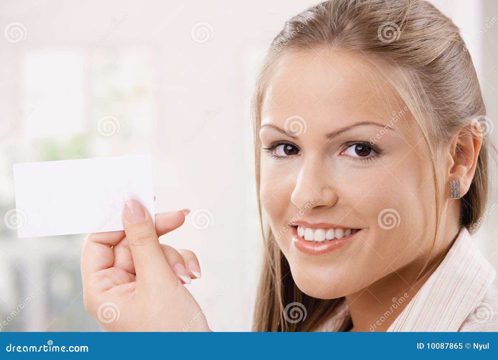 Beautiful Young Woman Holding Card Stock Image Image of caucasian