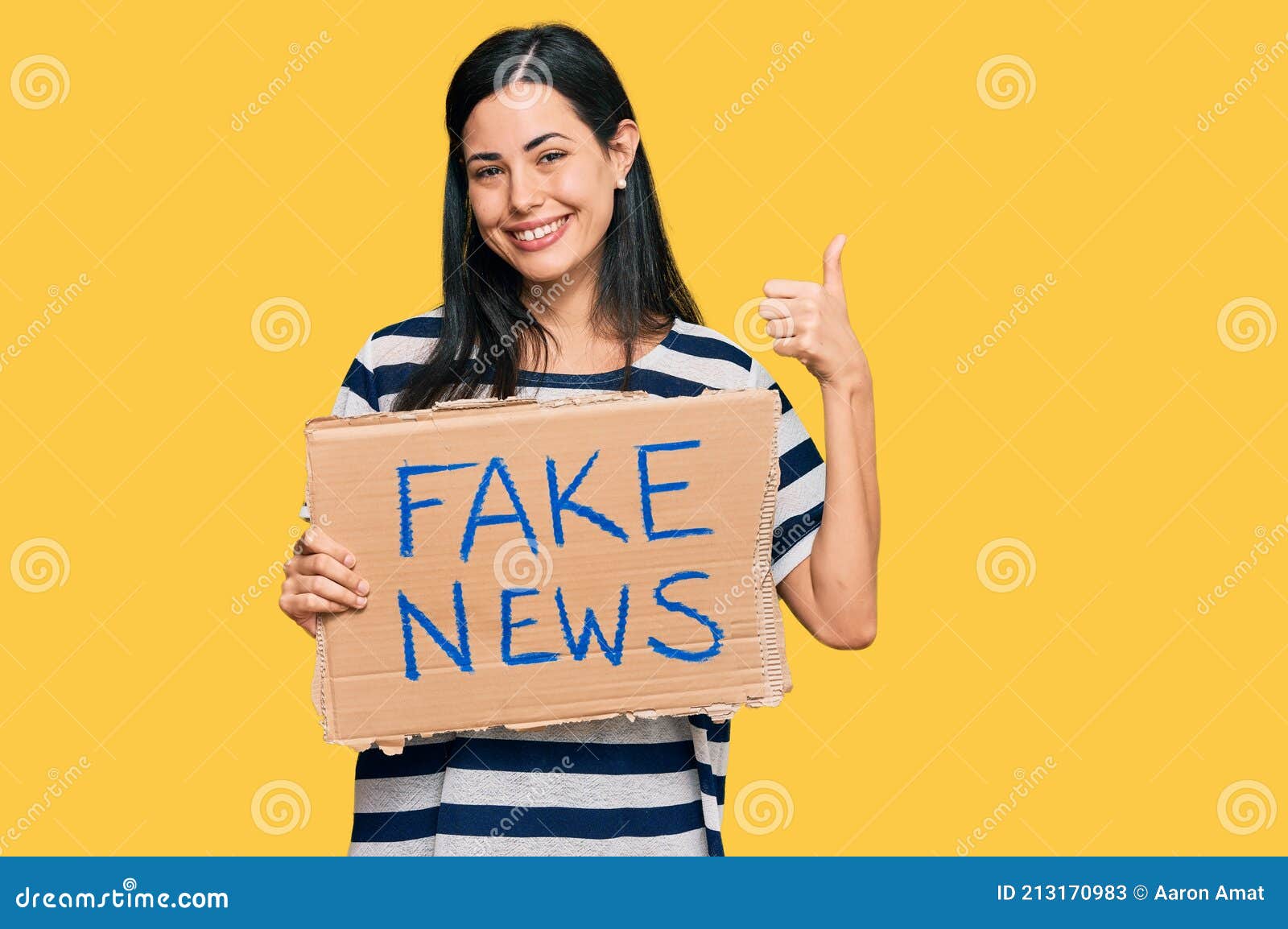 Beautiful Young Woman Holding Fake News Banner Smiling Happy and ...