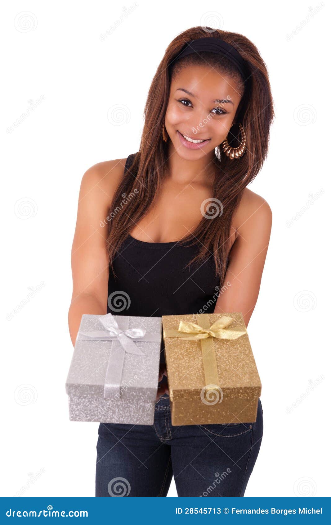 Beautiful Holding A Gift On White Beautiful Holding A Gift Isolated On White