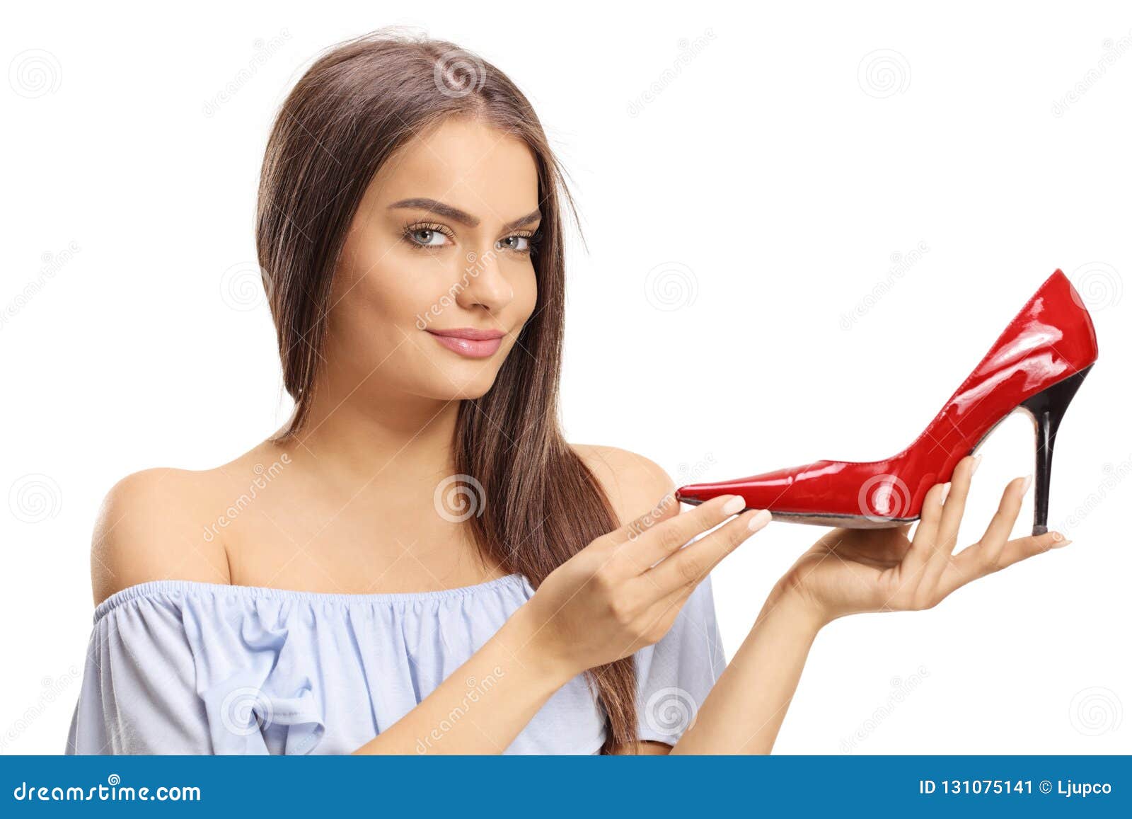 Beautiful Young Woman Holding A High Heeled Shoe Stock Image Image Of