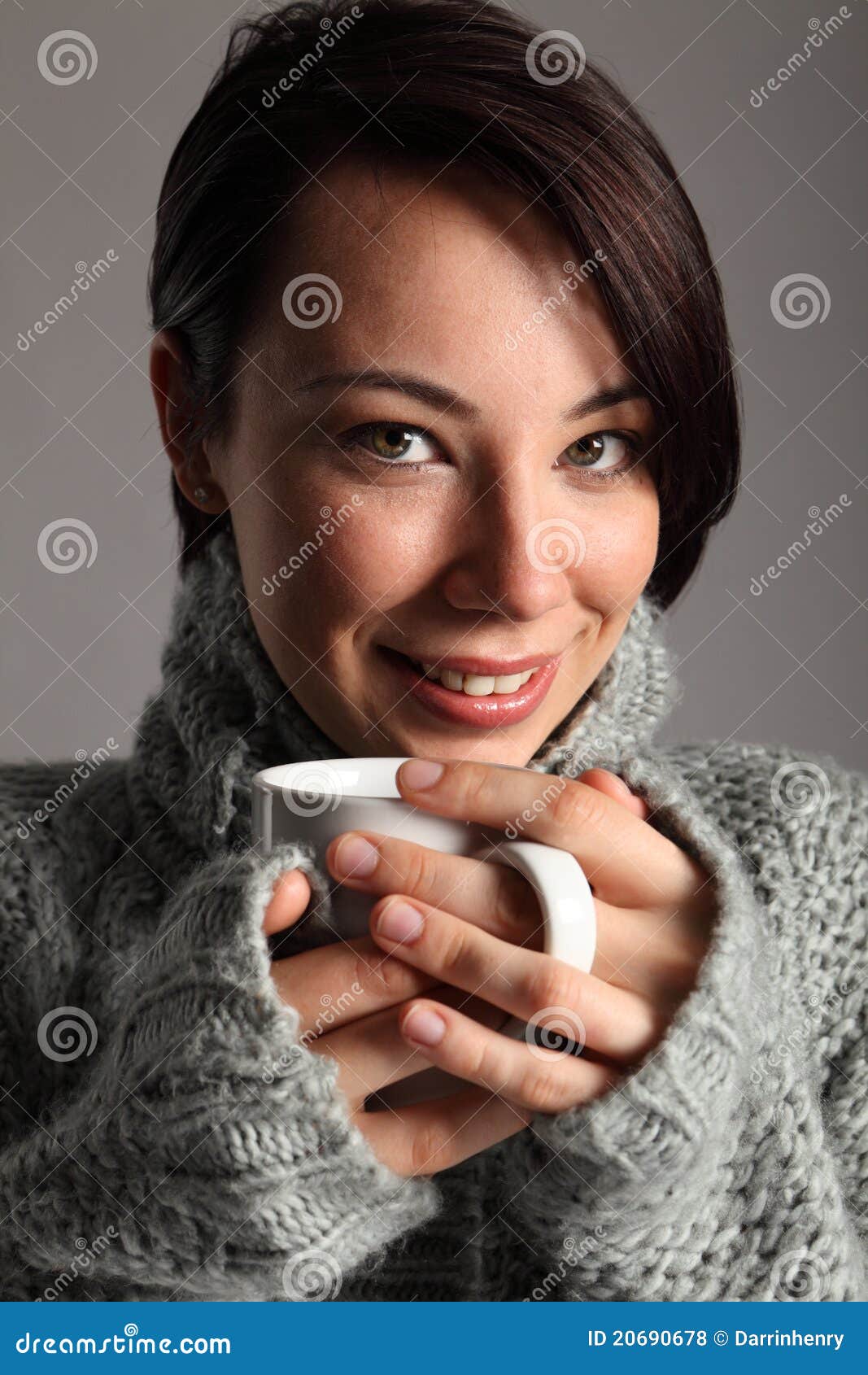 Beautiful Young Woman Keeps Warm Drinking Coffee Stock Photo - Image of ...