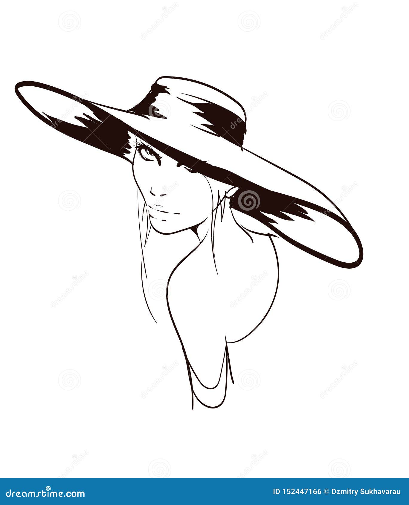 Fashion illustration. hand drawn sketch of a lady in a wide brim hat. Hand  drawn sketch of a lady wearing a shaded glasses | CanStock