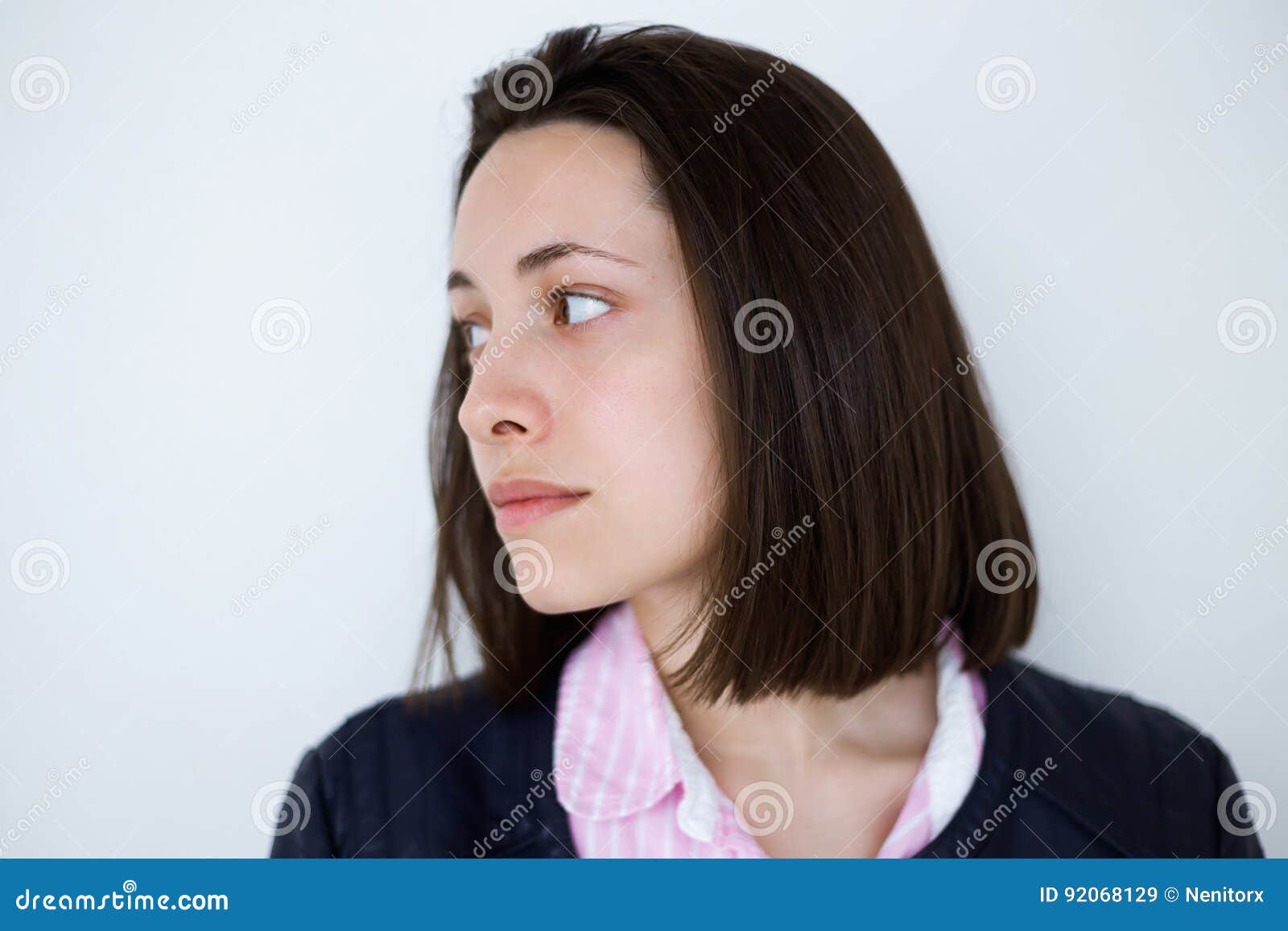 Beautiful Young Woman Looking Sideways On White Stock Image Image Of Perfect Face 92068129
