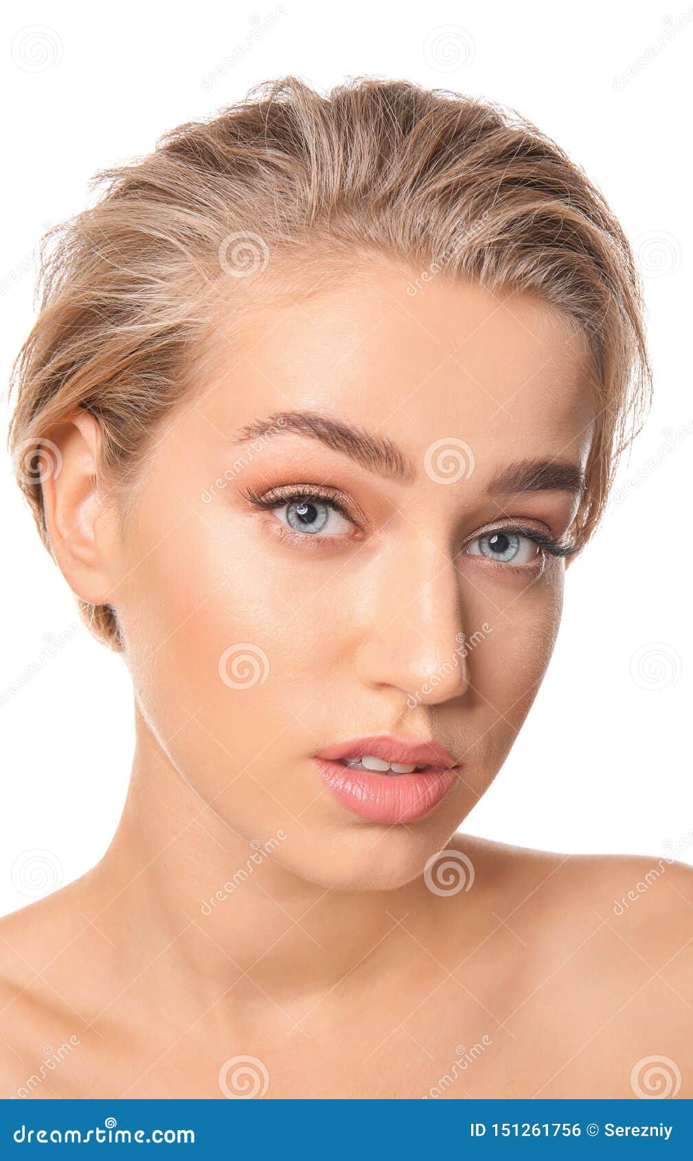 Naked Beautiful Blonde Woman With Makeup Stock Photo 