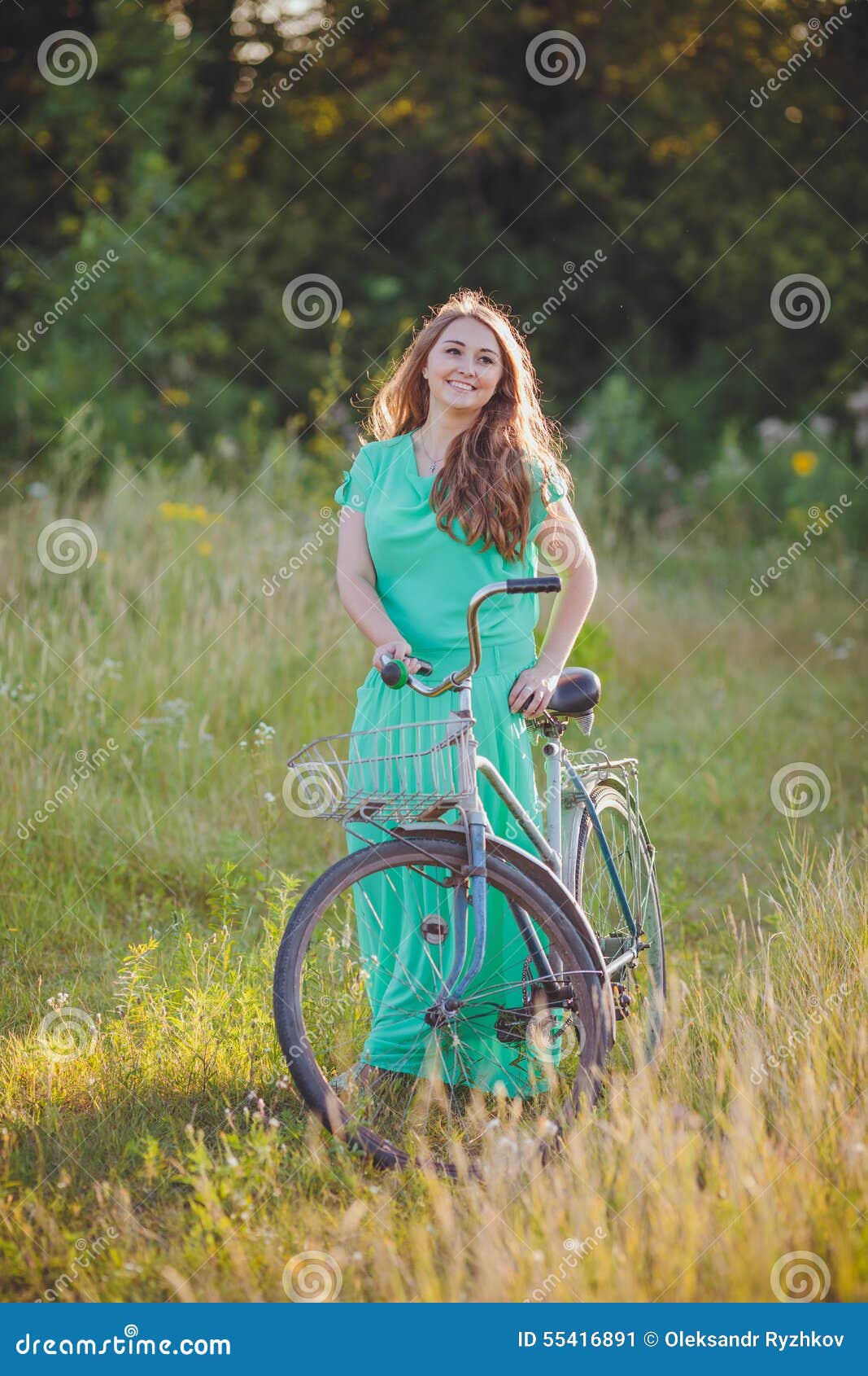 Beautiful Young Woman with an Old Bicycle in the Stock Image Image of 