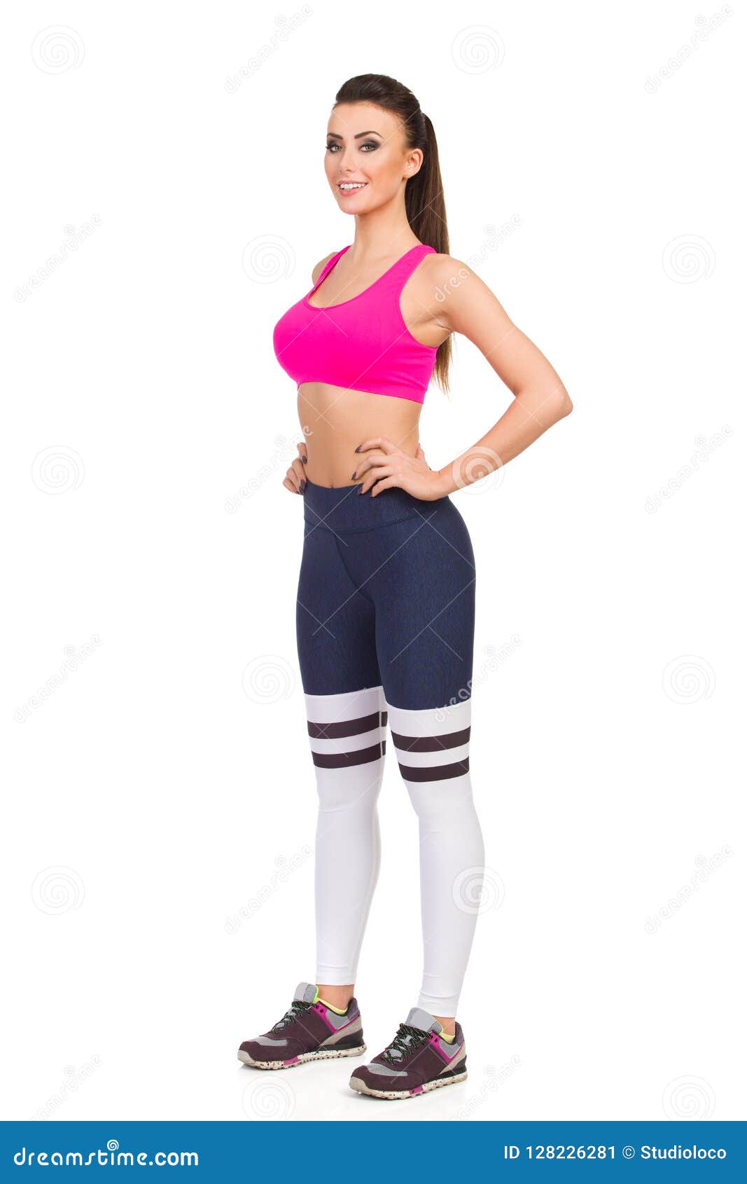 Download Beautiful Young Woman In Pink Sports Bra And Leggings ...