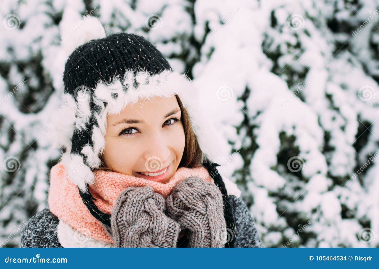 Beautiful Young Woman Portrait on Winter Forest Stock Photo - Image of ...