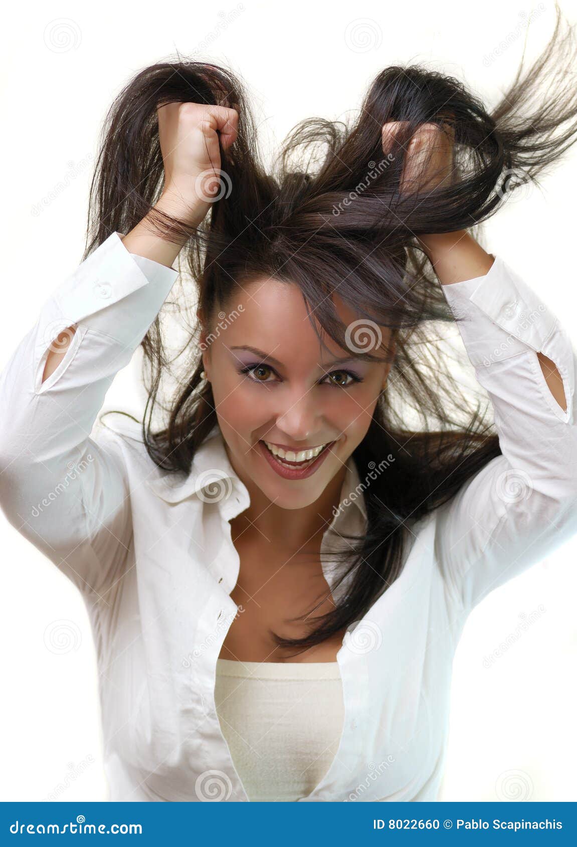 Beautiful Young Woman Pulling Her Hair Out Stock Photo Image of front