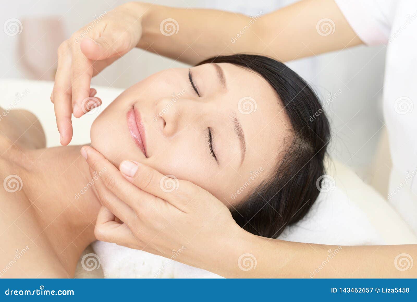 Beautiful Young Woman Receiving Facial Massage Stock Image Image Of Closed Hair 143462657