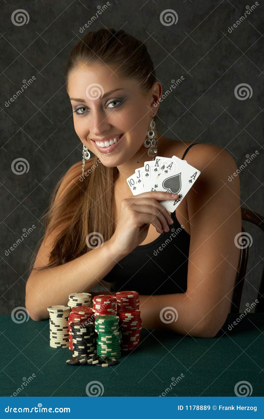 Beautiful Young Woman With Royal Flush Stock Image Image 