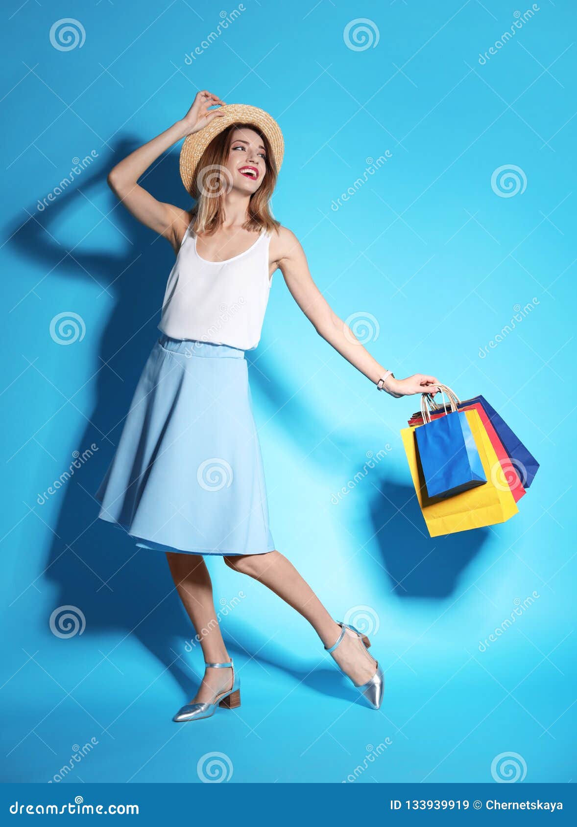 Beautiful Young Woman with Shopping Bags Stock Image - Image of color ...