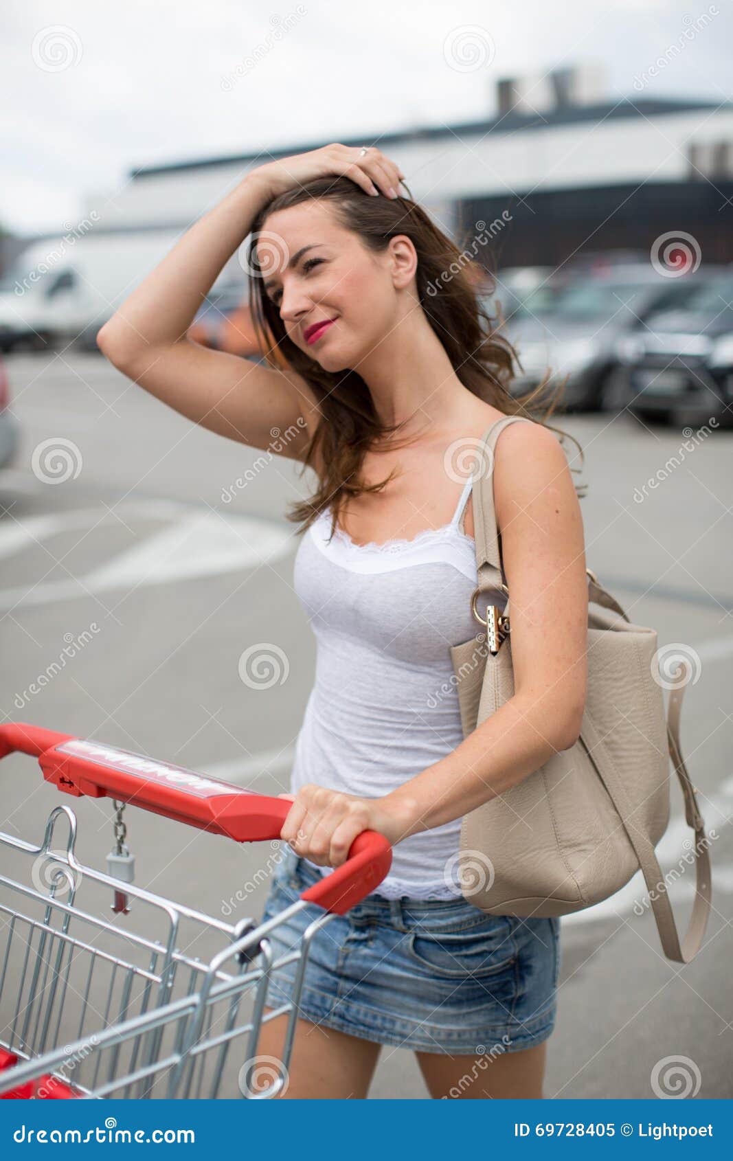 Beautiful Young Woman Shopping in a Grocery Store Stock Image - Image