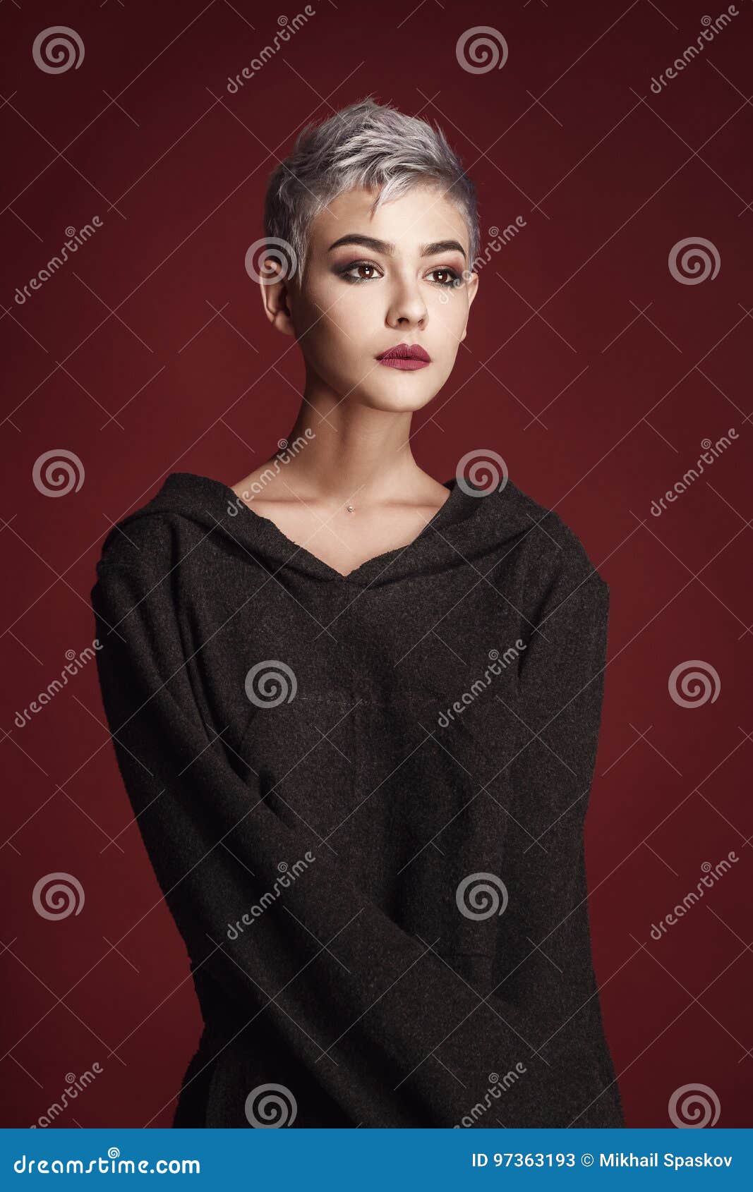 Beautiful Young Woman with Short Grey Hair Stock Image - Image of lady,  headshot: 97363193