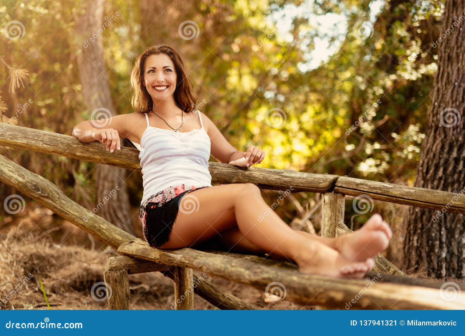 Enjoying In Sunny Forest Stock Image Image Of Horizontal 1379