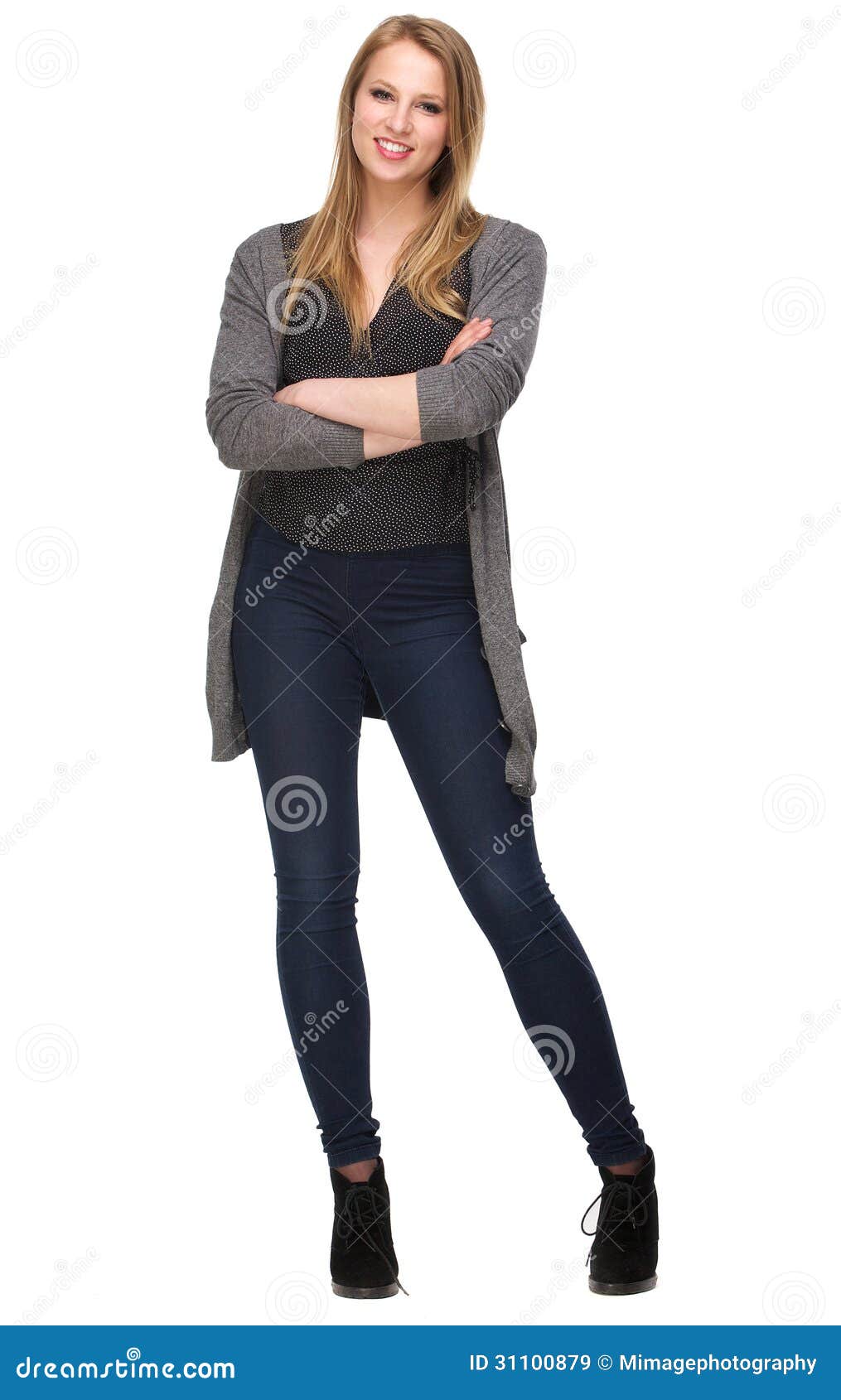 Beautiful Young Woman Standing With Arms Crossed Stock Image - Image of