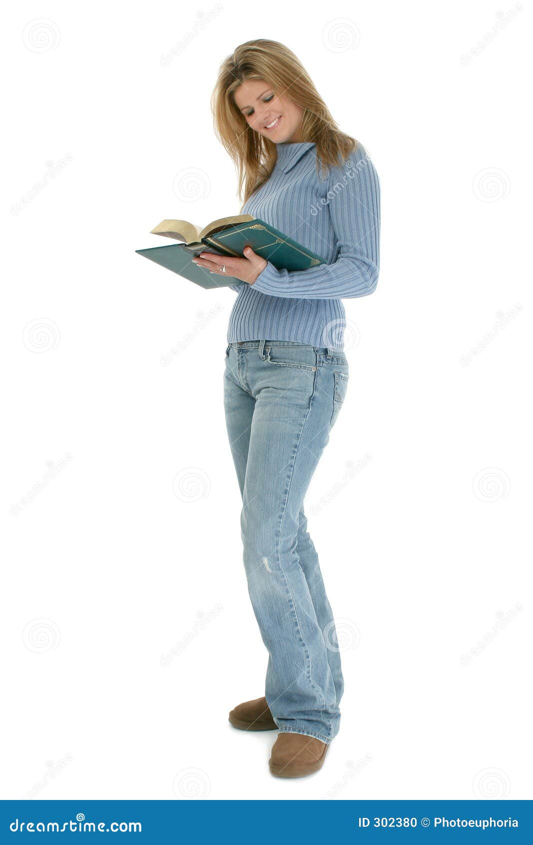 Beautiful Young Woman Standing With Book Open Stock Photo