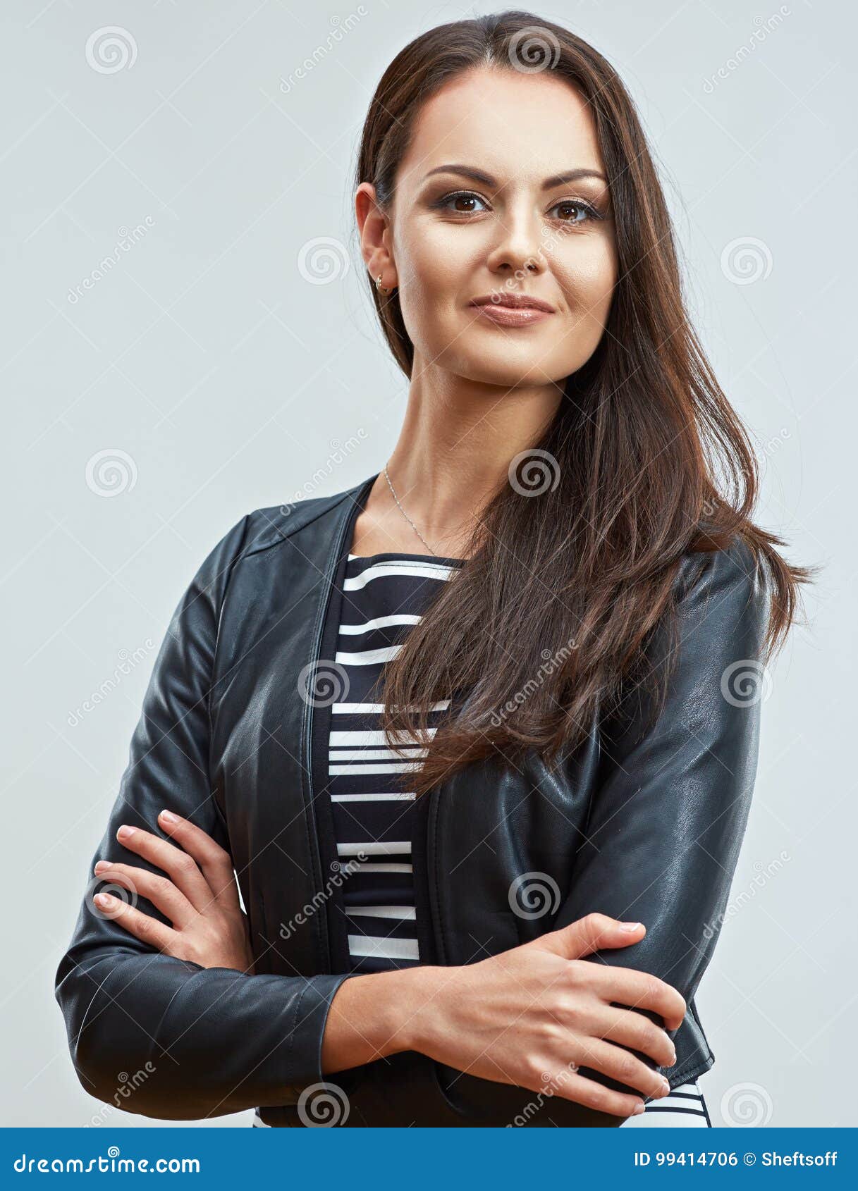 Beautiful Young Woman Standing with Crossed Arms. Smiling Girl Stock ...