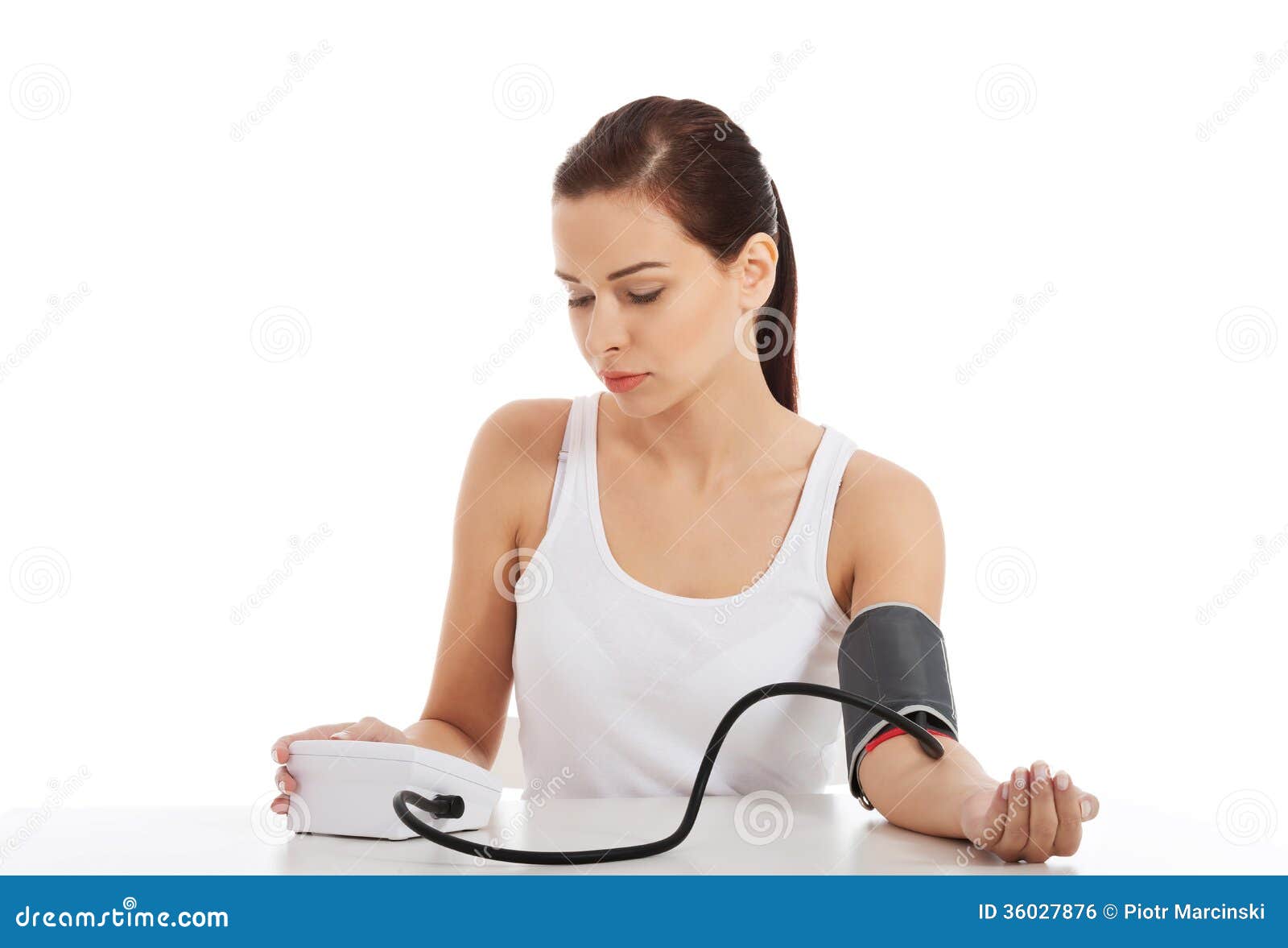 Beautiful Young Woman Taking Blood Pressure Test Stock Photo Image