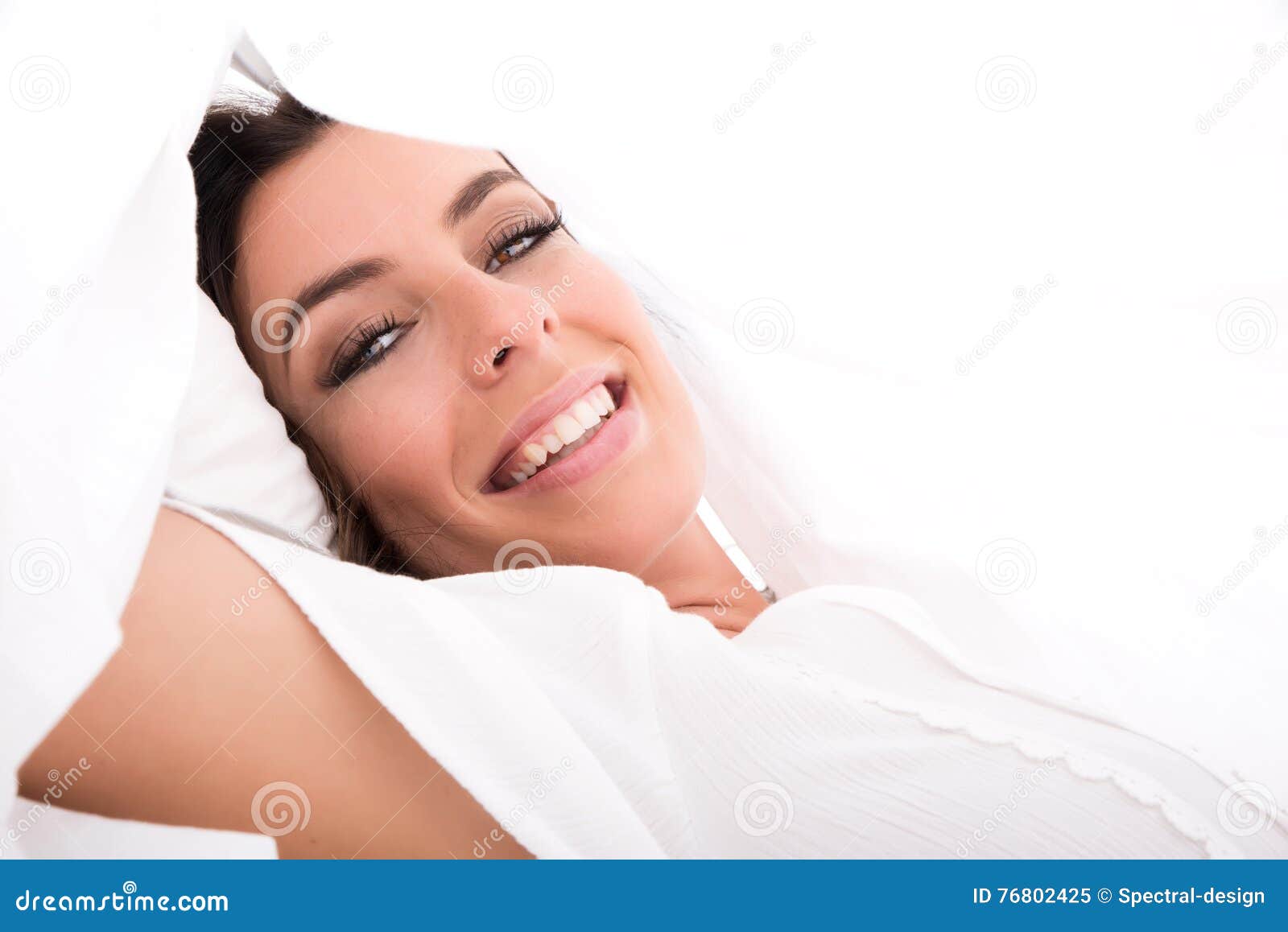 A Beautiful Young Woman Under the Sheets in the Bed Stock Image Image