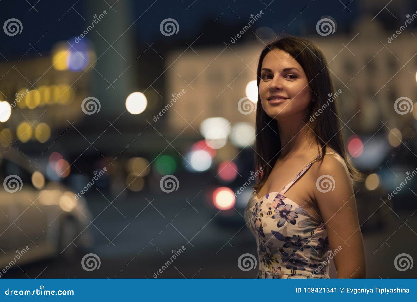 Beautiful Woman is Walking in the Night City. Stock Image - Image of ...
