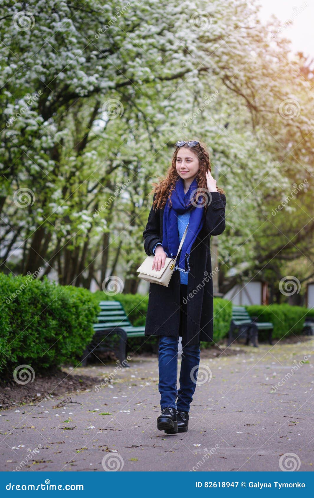 Beautiful Young Woman Walking on Spring Park Stock Image - Image of ...