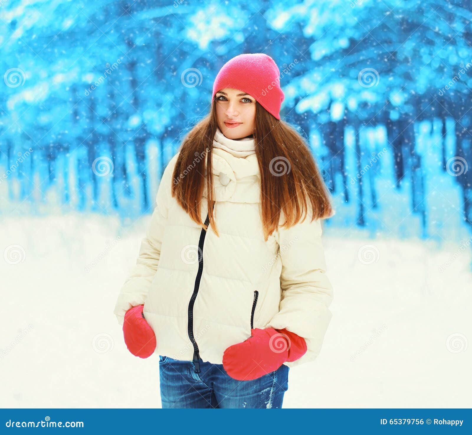 Beautiful Young Woman Walking in Winter Over Snow Stock Photo - Image ...