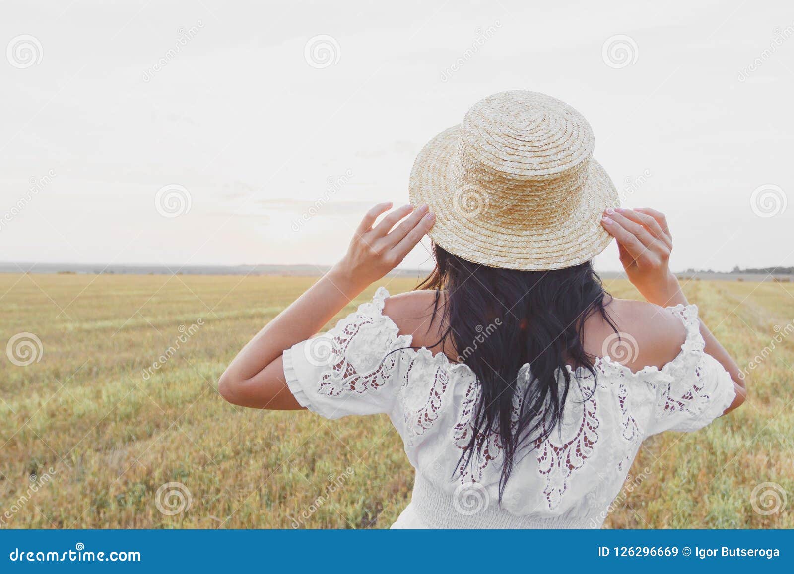 Beautiful Young Woman in the White Dress on the Field Stock Image ...