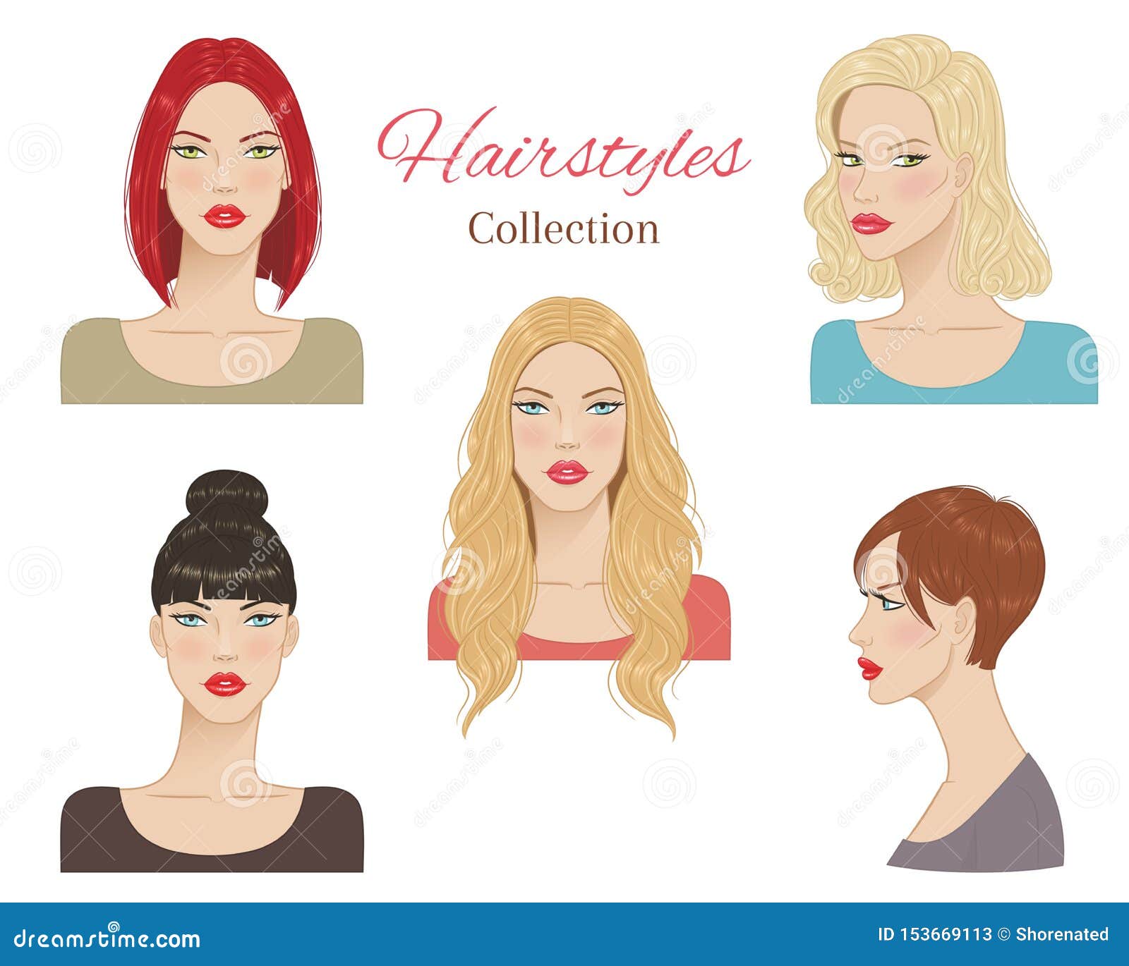 Beautiful Young Women with Fashion Trendy Hairstyles. Vector Illustration.  Stock Vector - Illustration of haircut, avatar: 153669113
