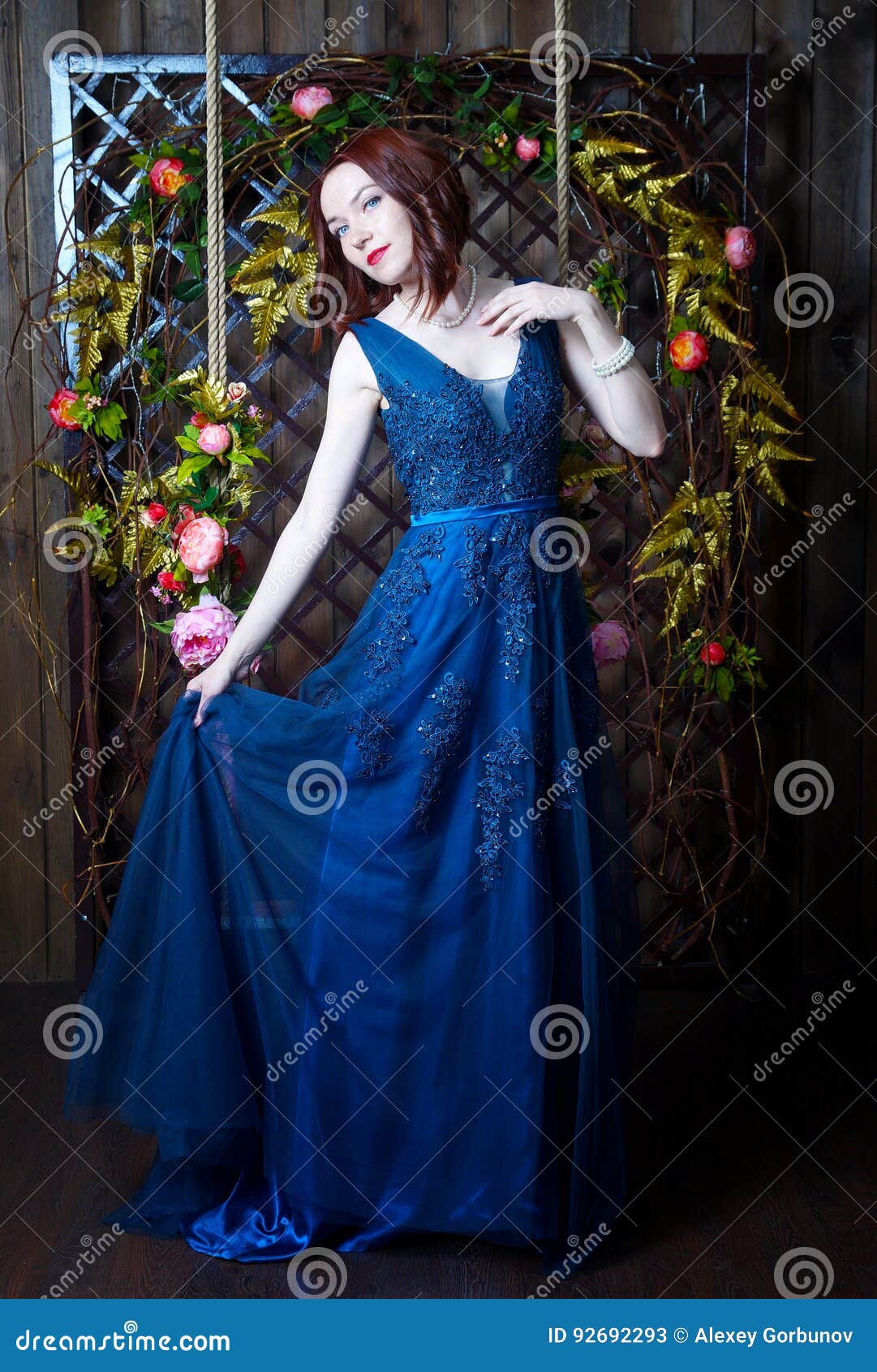 Beautiful Young Girl in Evening Dress Posing at Interior Photo S ...