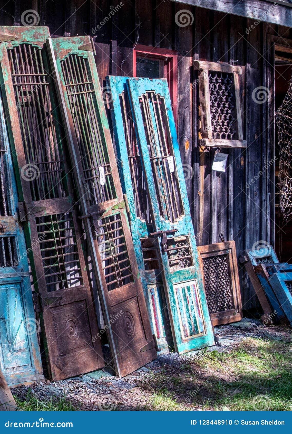 Beautifully Crafted Doors and Windows for Sale Stock Photo Image of junk, frame 128448910