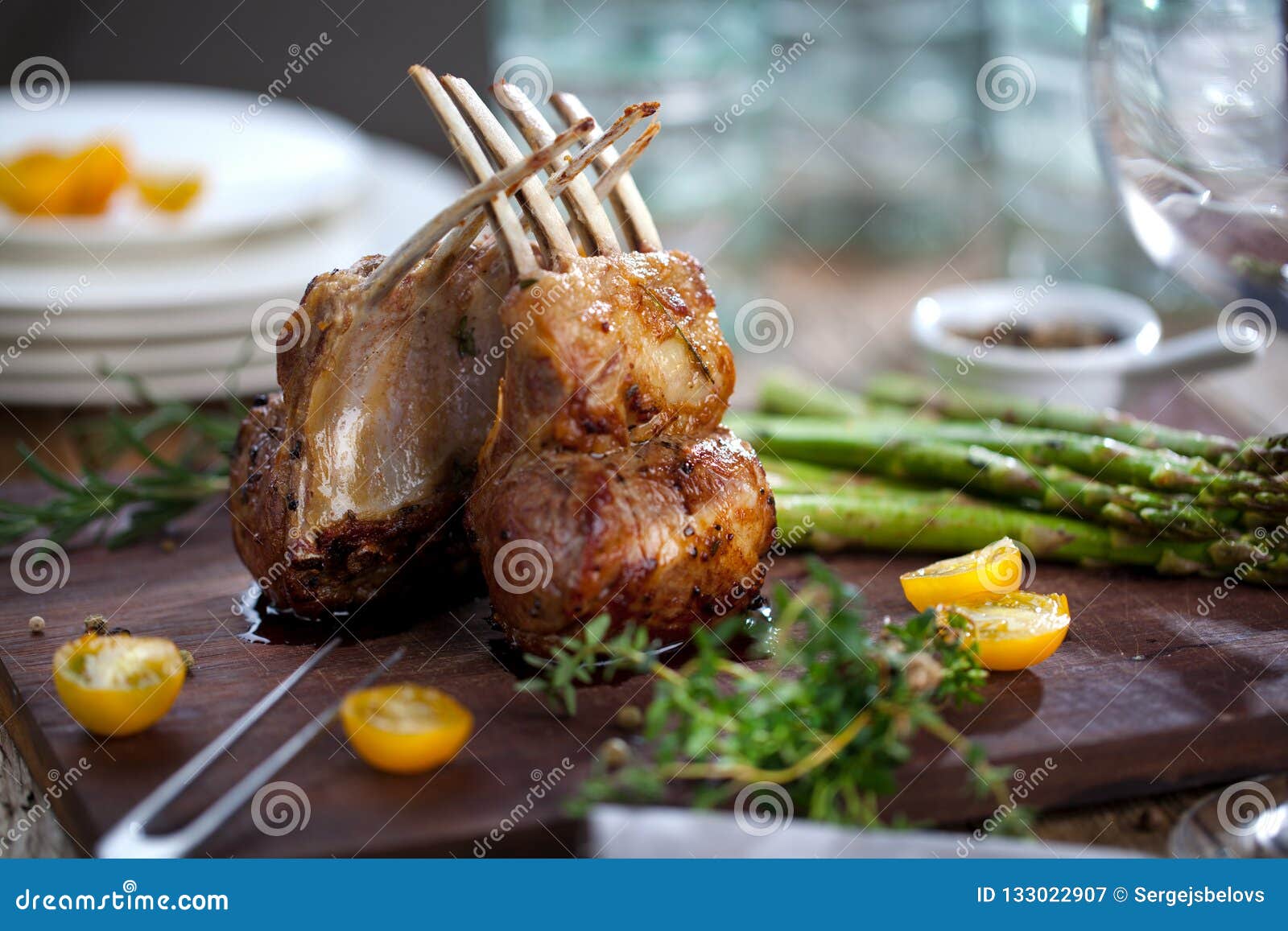 Beautifully Grilled Lamb Rib Chop Steaks, Medium Rare . Stock Image