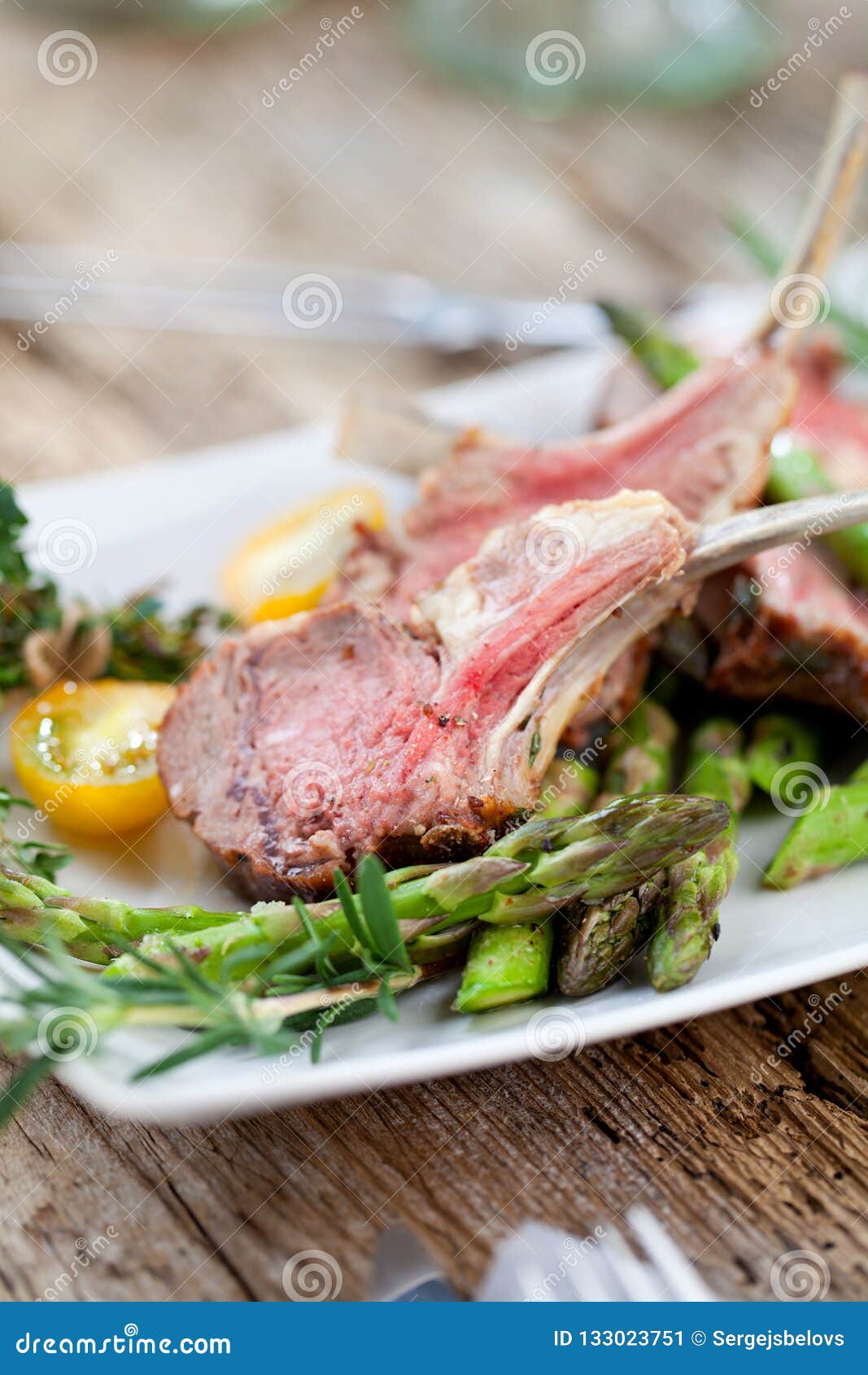 Beautifully Grilled Lamb Rib Chop Steaks, Medium Rare . Stock Image