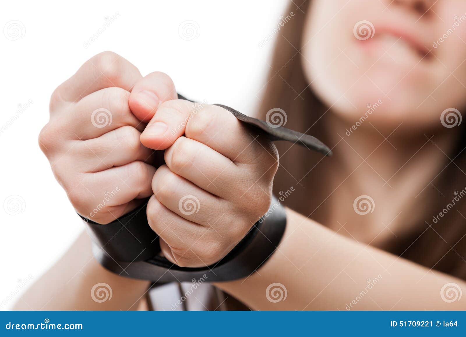 Beauty Adult Passionate Woman with Leather Belt Strap Tied Hands Stock Image