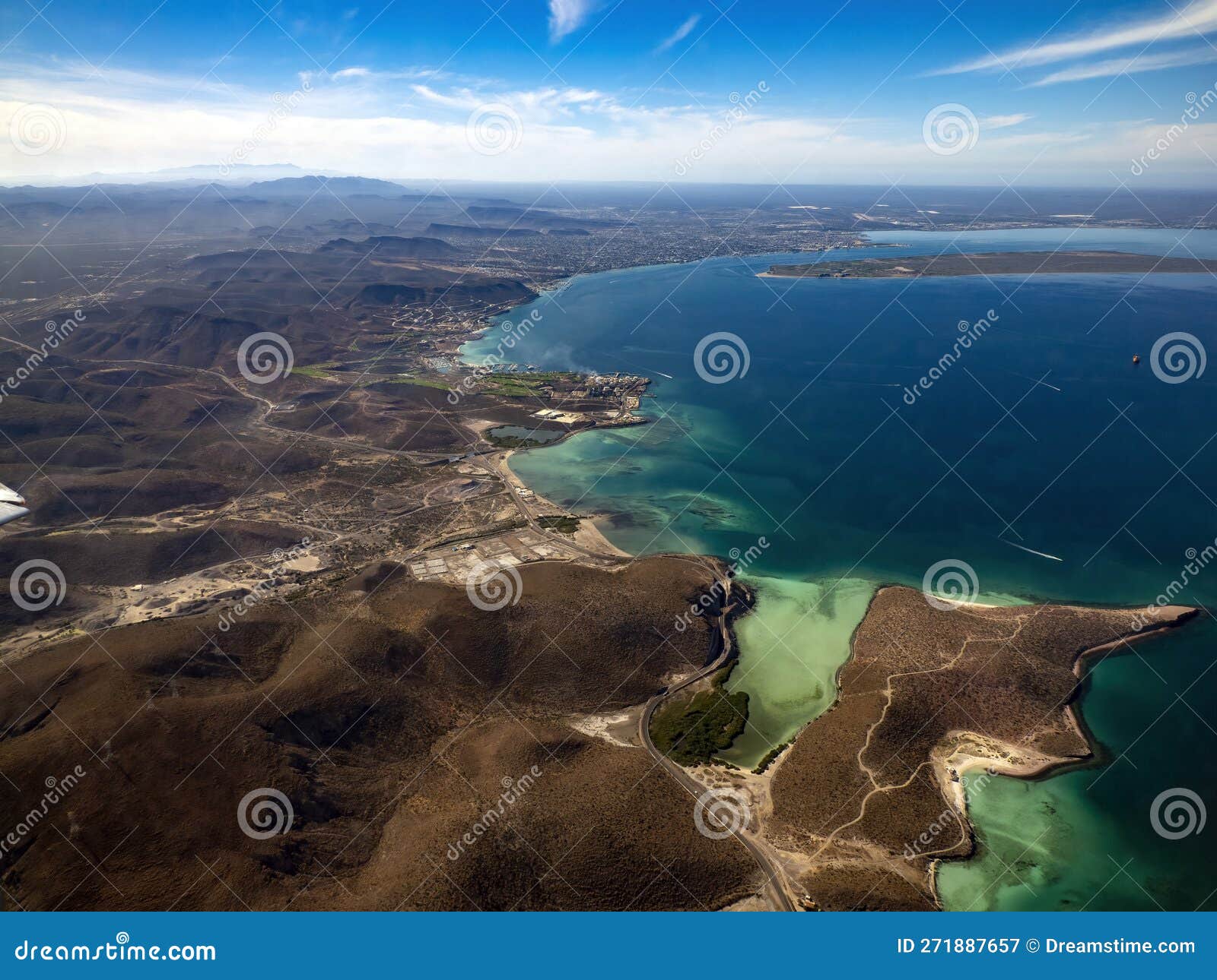 the beauty of balandra beach in la paz bcs mexico, aerial view from plane before landing