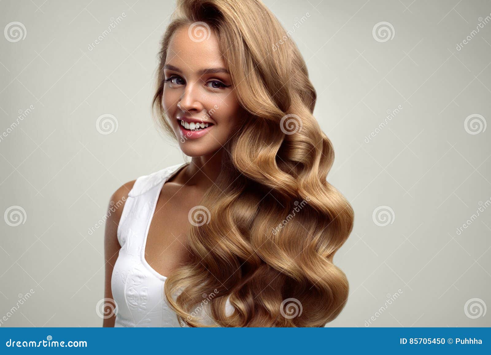 Beauty Beautiful Woman With Long Blonde Curly Hair Hairstyle