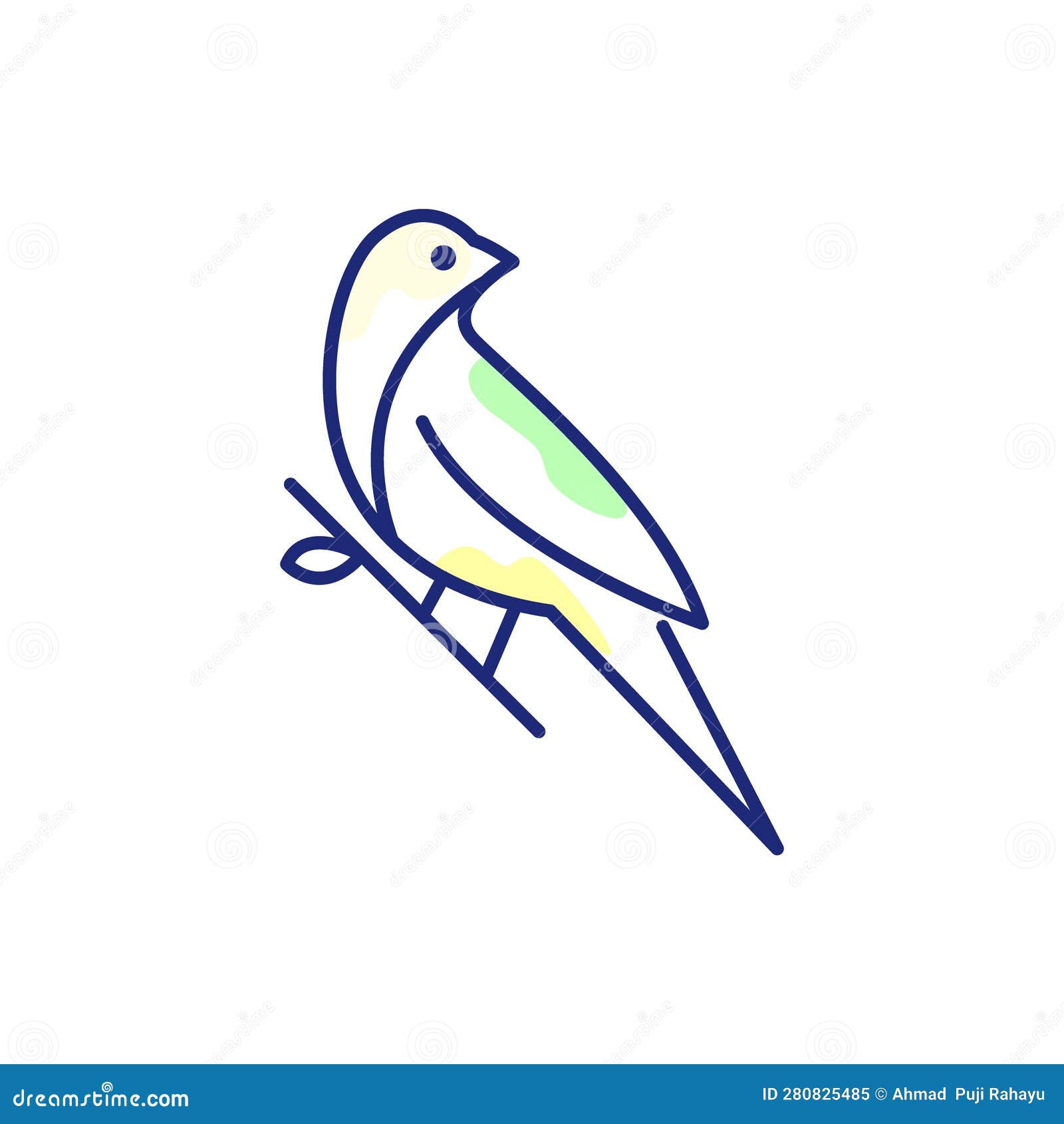 beauty bird perched twig canary line art modern abstract colorful logo  