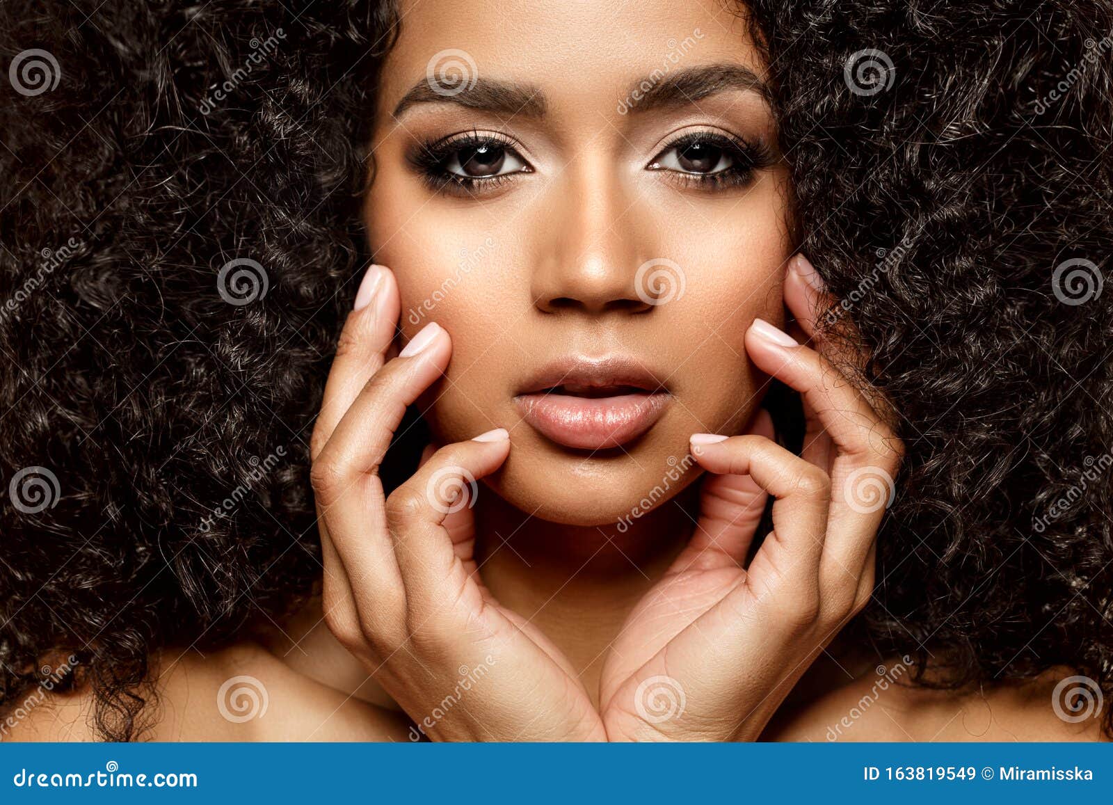 beauty black skin woman african ethnic female face. young african american model with long afro hair. lux model