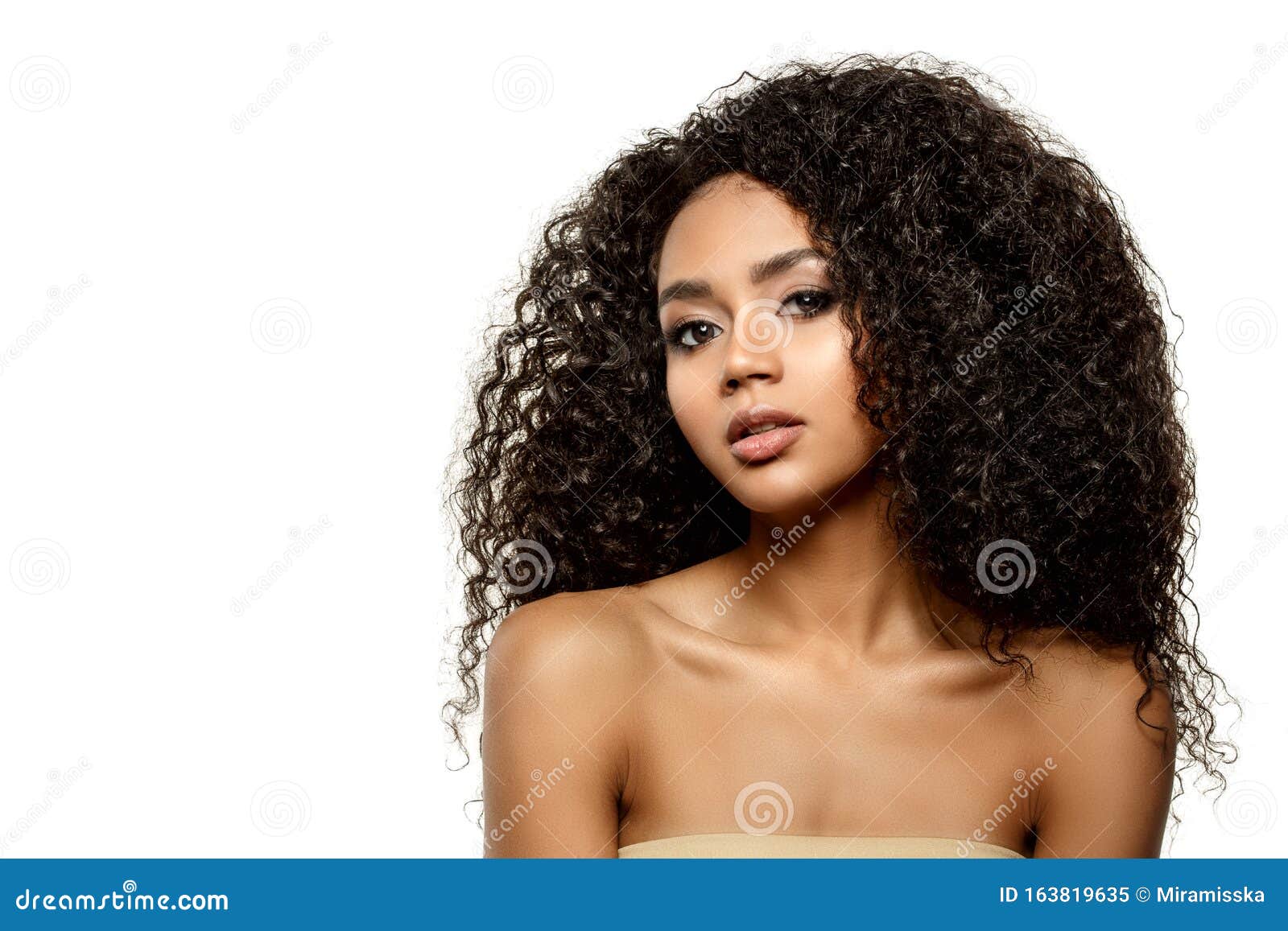 beauty black skin woman african ethnic female face. young african american model with long afro hair. lux model