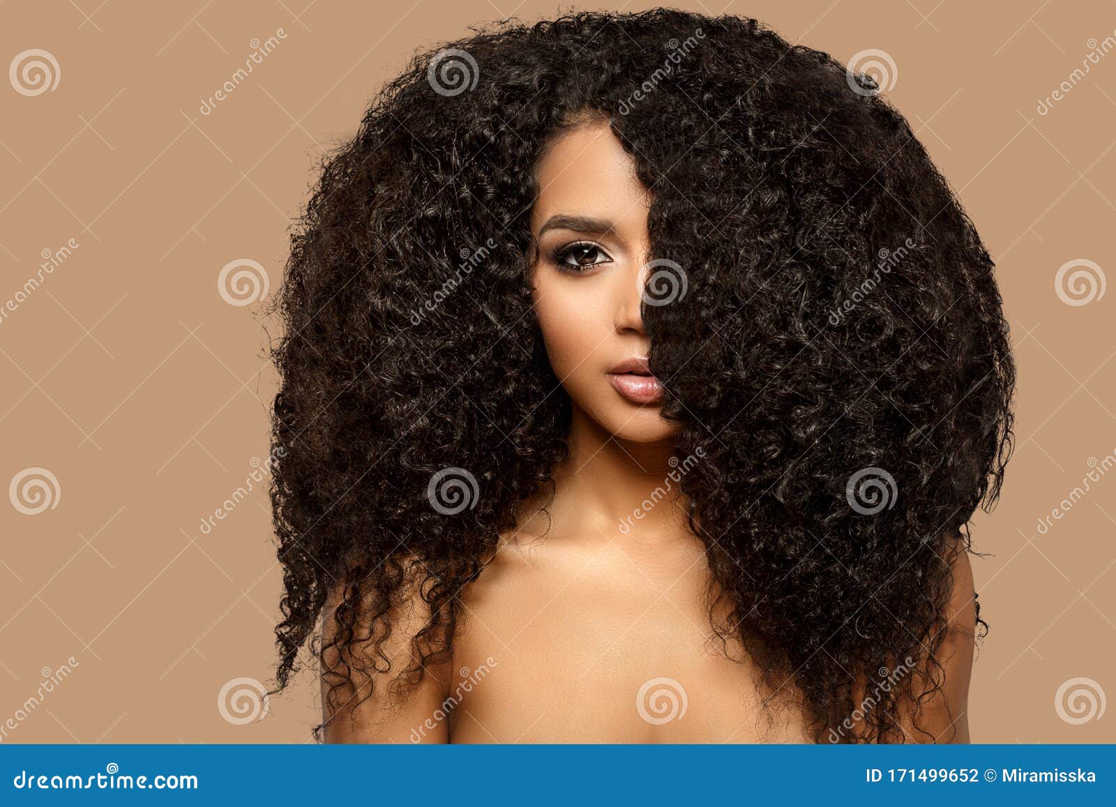 beauty black skin woman african ethnic female face. young african american model with long afro hair. lux model