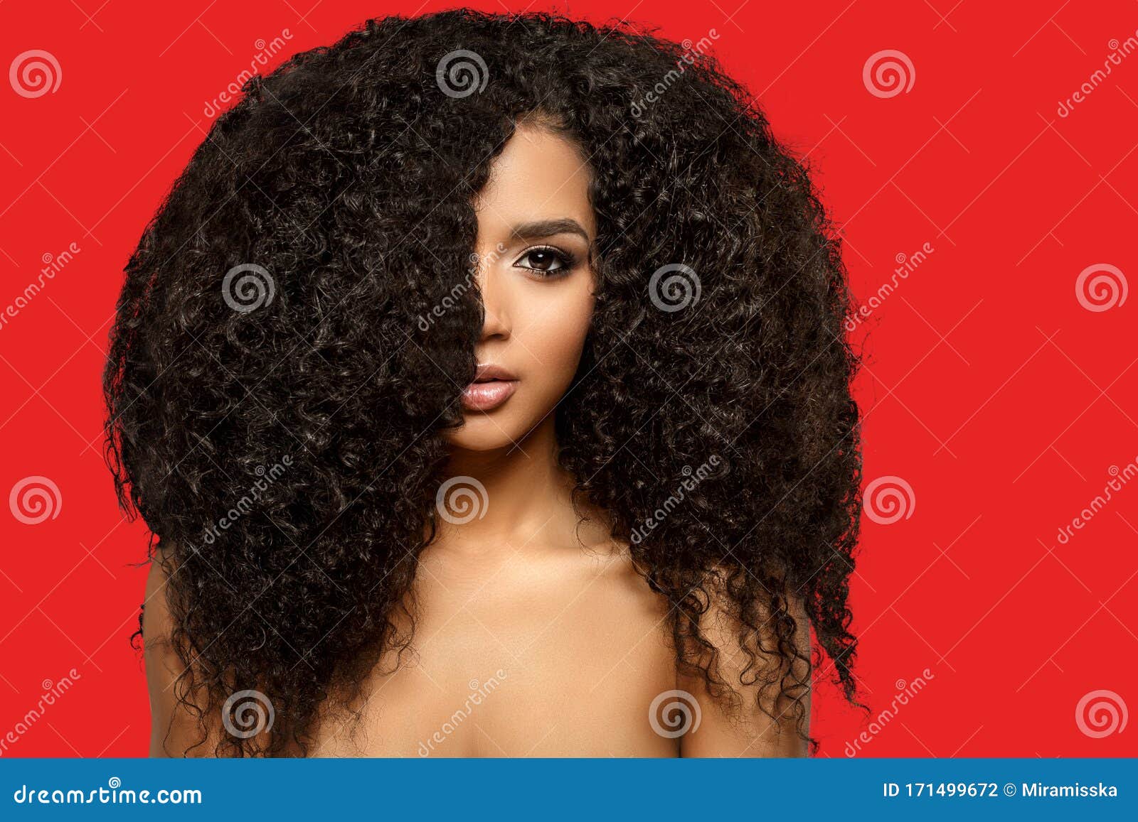 beauty black skin woman african ethnic female face. young african american model with long afro hair. lux model