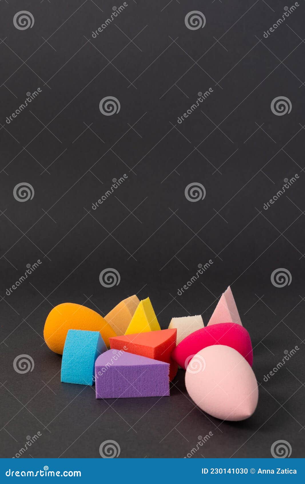 Beauty Blenders of Different Colours Triangular and Round Shapes on a