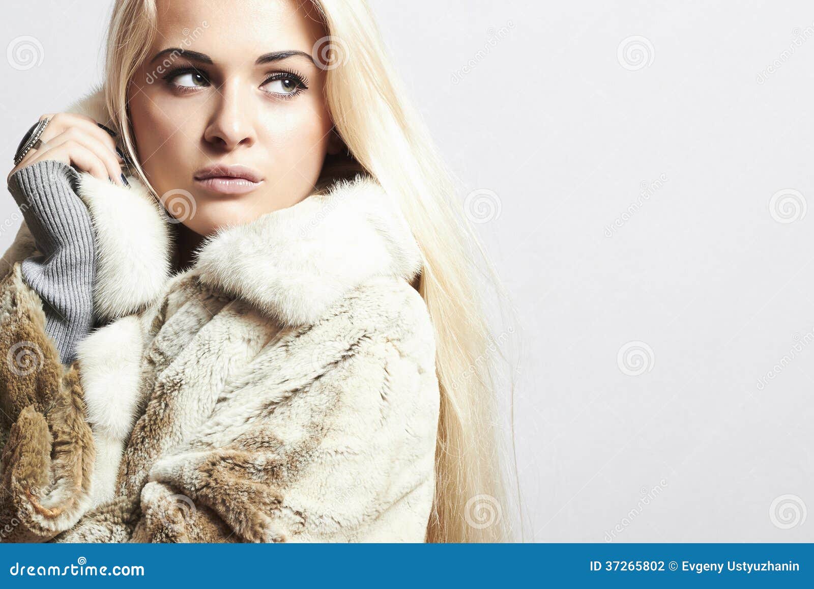 Beauty Blond Model Girl In Mink Fur Coat.Beautiful Woman Stock Photo ...