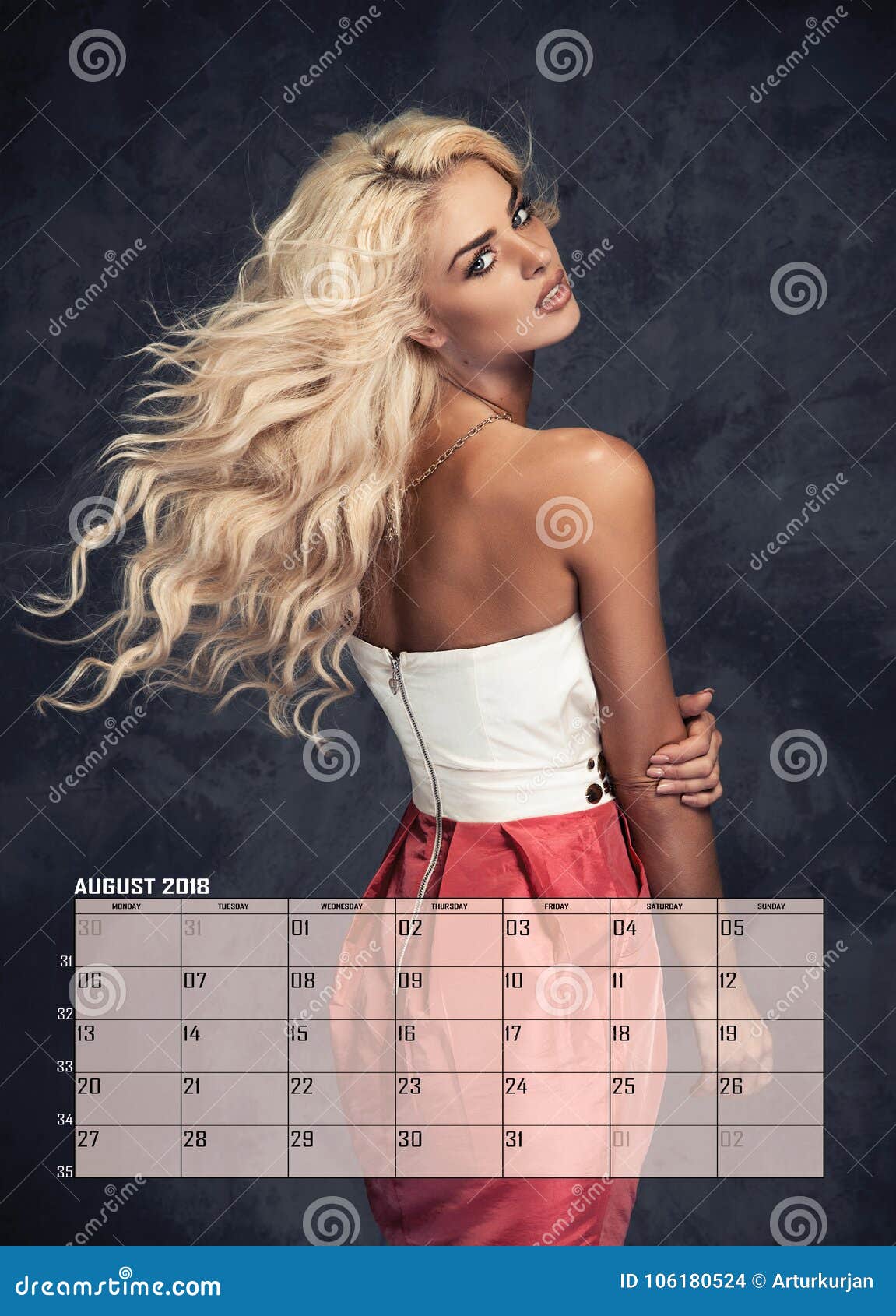 Beauty Blonde Woman, Calendar Stock Photo Image of graphic, months