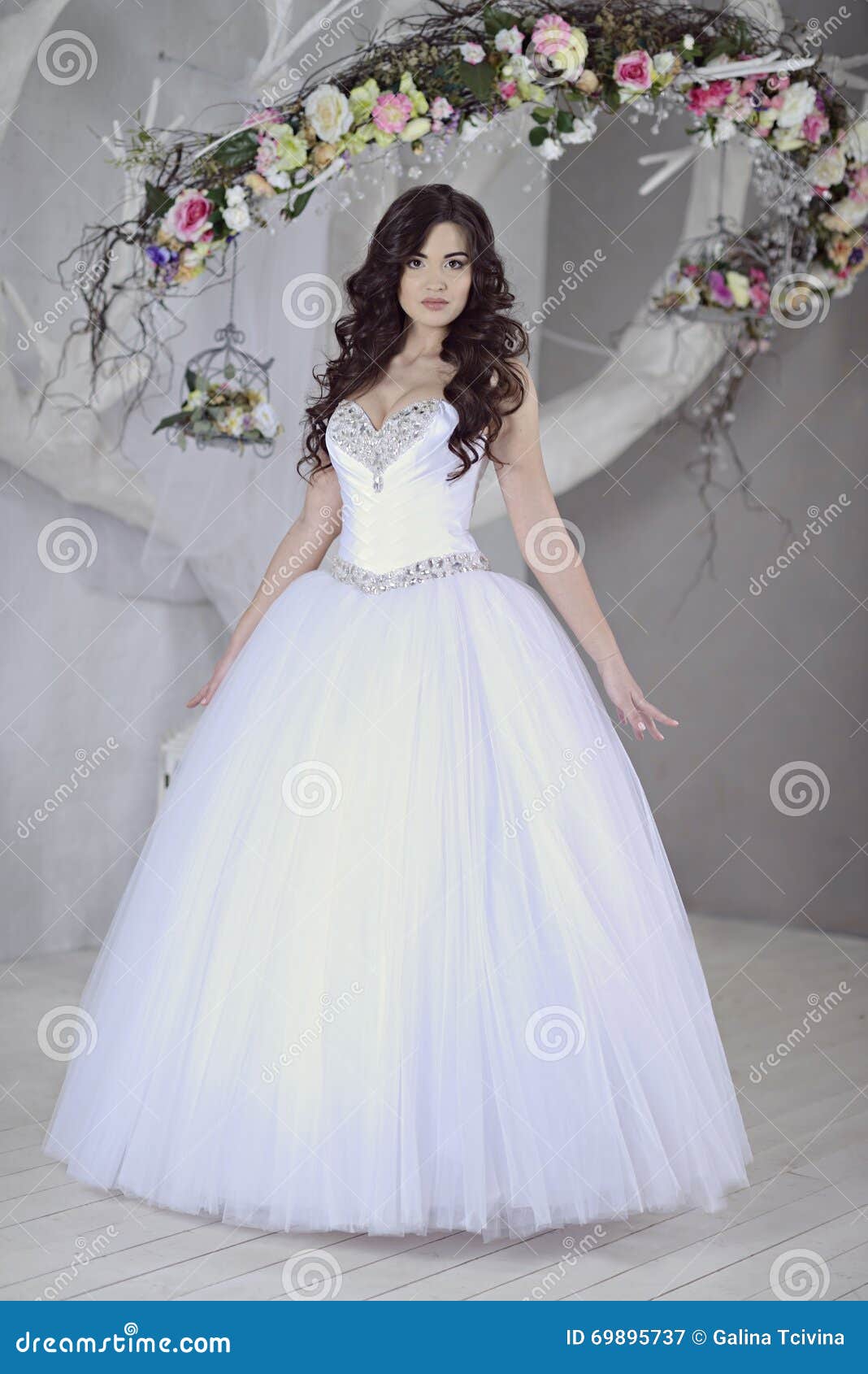 Beauty Bride in Bridal Gown Indoors Stock Image - Image of cute, bride ...