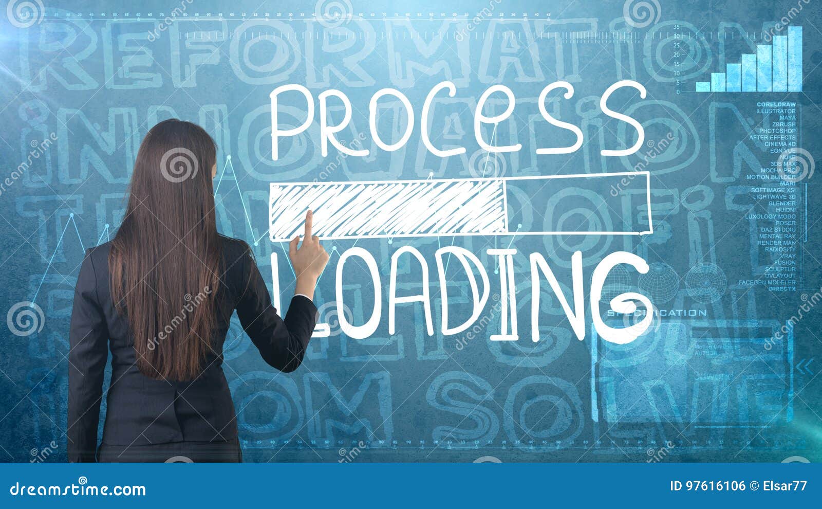 beauty businesswoman on painted background with marketing words words for advertising and marketing