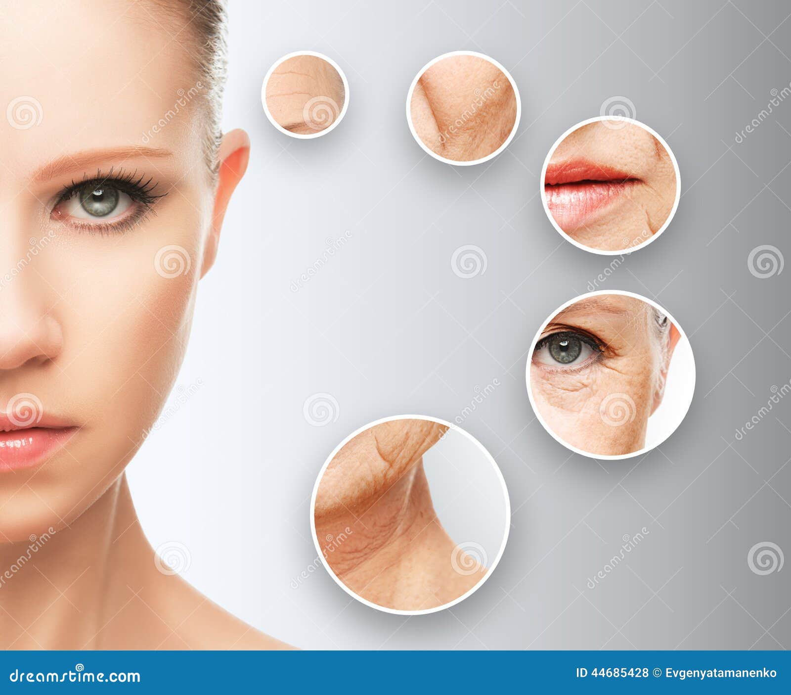 beauty concept skin aging. anti-aging procedures, rejuvenation, lifting, tightening of facial skin